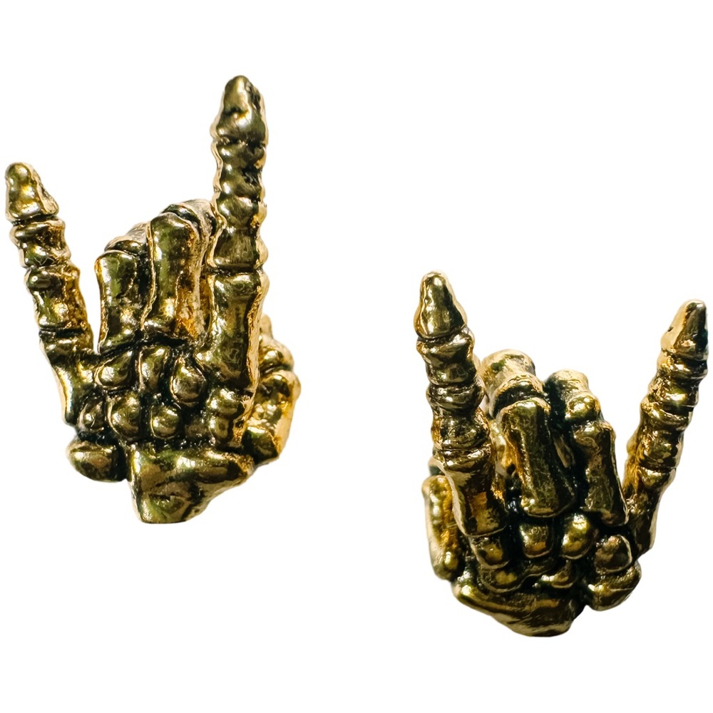 OOAK Don’t Fear The Reaper Gold Plated Skeleton Bones Rocker Earrings - Picture 3 of 7